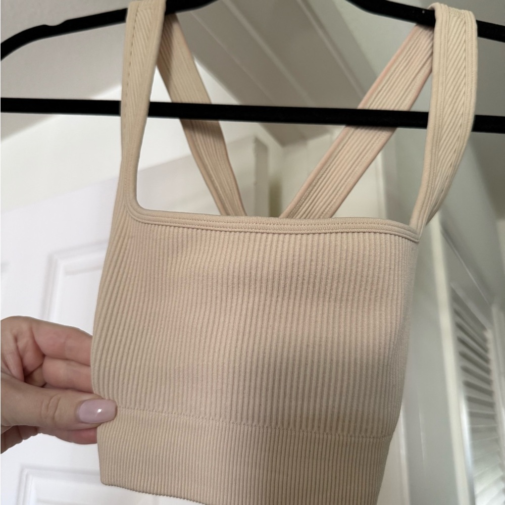 BuffBunny Ribbed Sports Bra in Beige